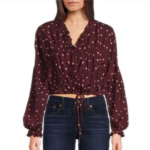 Emory Park Polka Dot Tie-Front Long-Sleeve Blouse - Burgundy